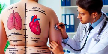 Doctor examinando a una persona con alto contenido calórico.