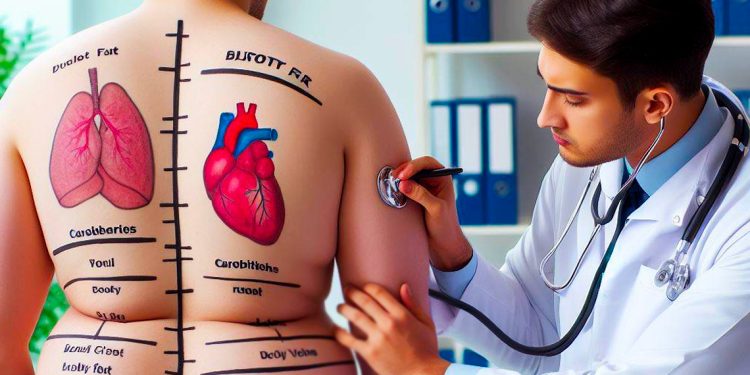 Doctor examinando a una persona con alto contenido calórico.
