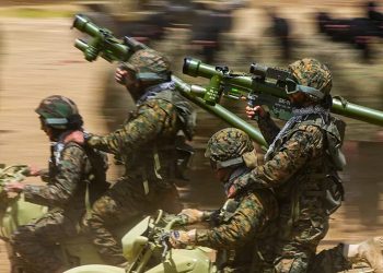 Imagen de militares partidarios del partido político y cuerpo armado libanés chií Hezbolá.