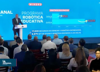 Imagen del presidente de la República Dominicana Luis Abinader mientras compartia en la Semana de la Prensa-Noticias Diarias 24/7.